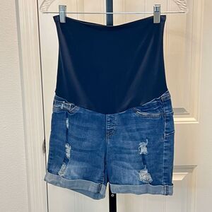 High-Waisted Distressed Blue Jean Shorts